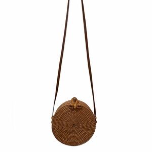 Brown Rattan Woven Crossbody Bag